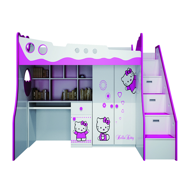 Giường tầng cho bé họa tiết hello kitty thiết kế đa dụng