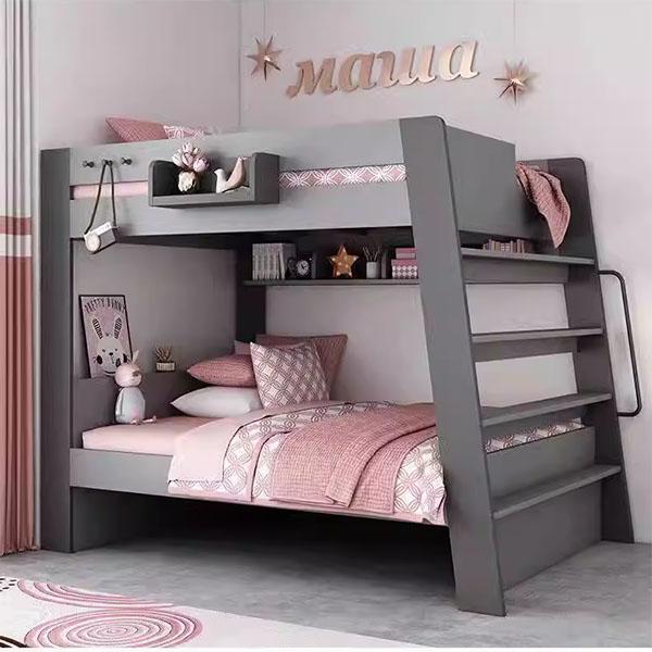Giường tầng trẻ em cao cấp bằng gỗ màu xám hiện đại