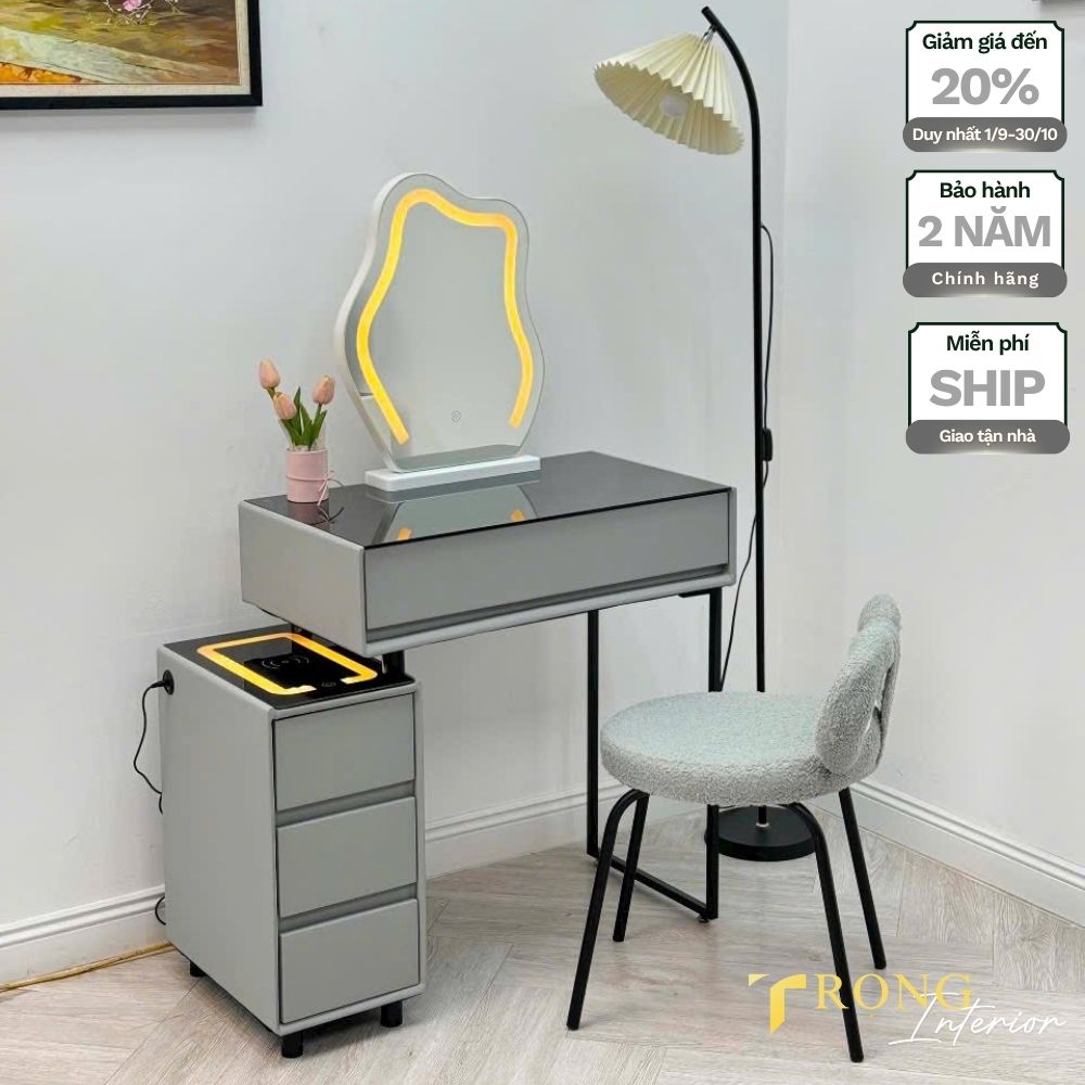 29 Bàn trang điểm size vừa, gương led đám mây, đèn chụp hỗ trợ, tủ đựng đồ trang điểm size nhỏ #btd8192 _ Trọng Interior