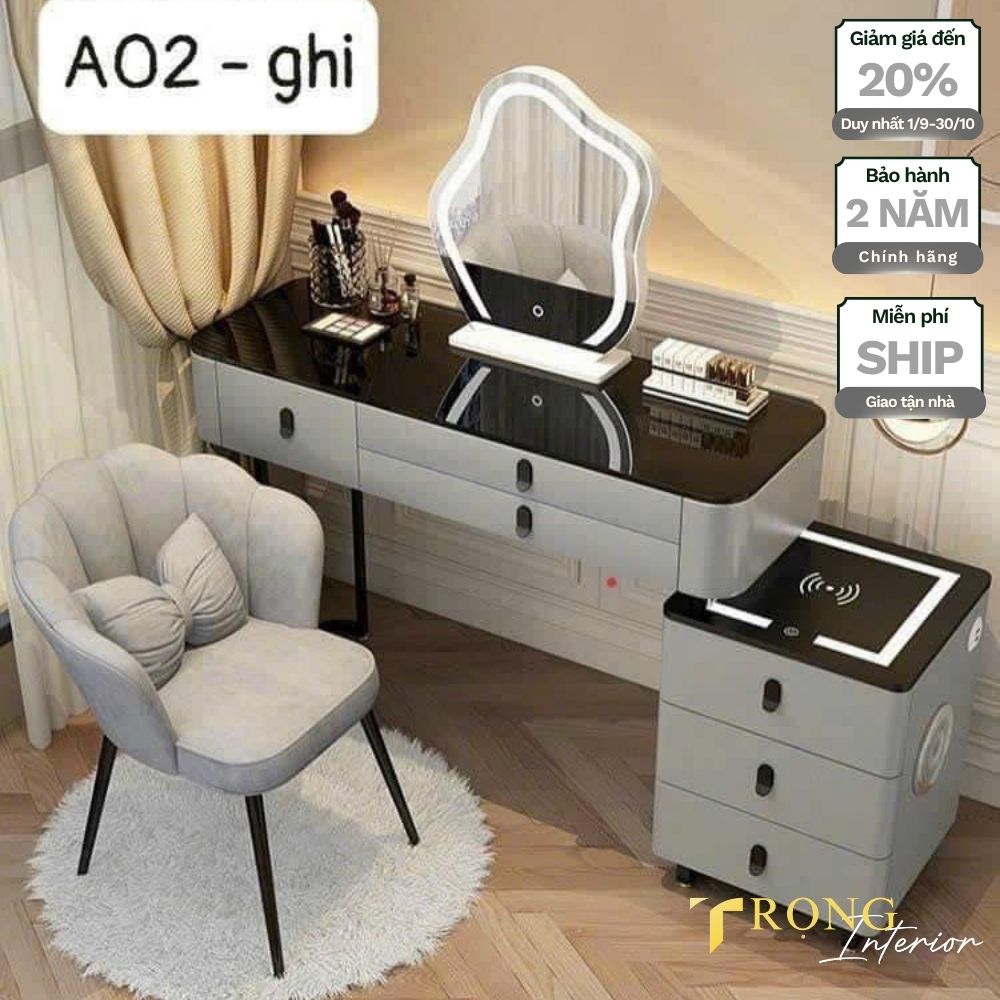 69 Bàn trang điểm ghế vỏ sò, gương led ngọc trai size to, phong cách sang trọng #btd0009 _ Trọng Interior
