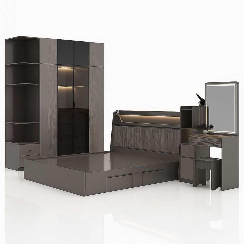 13 Tủ quần áo Darkwood Luxury Wardrobe Set tông xám đậm – đen