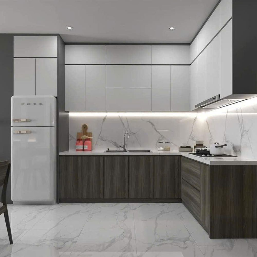 13 Tủ Bếp Chữ L Modern Dark Wood Elegance | Trọng Interior