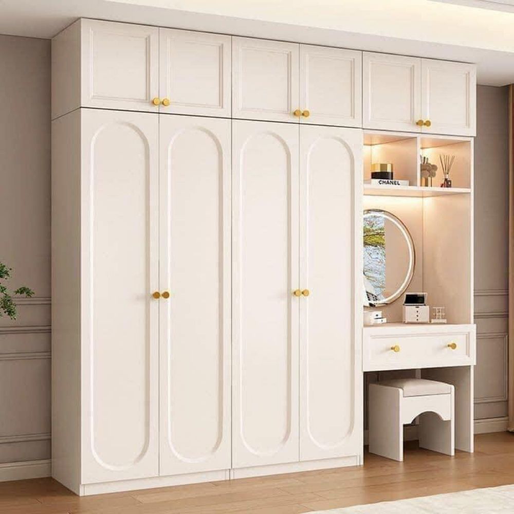 34 Tủ Quần Áo Trắng Cánh Pano Kết Hợp Bàn Trang Điểm Liền Khối