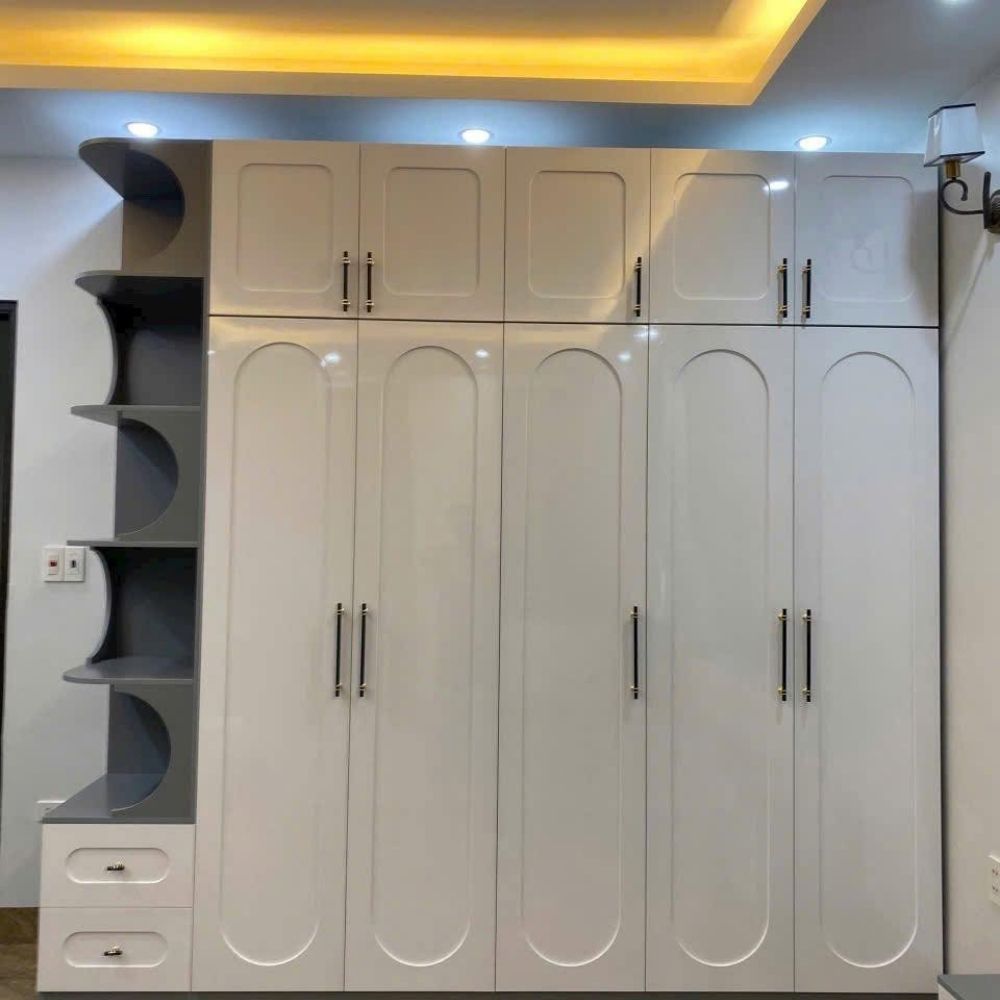 37 Tủ Quần Áo Cánh Bo Cong Hiện Đại Kết Hợp Kệ Trang Trí Uốn Cong