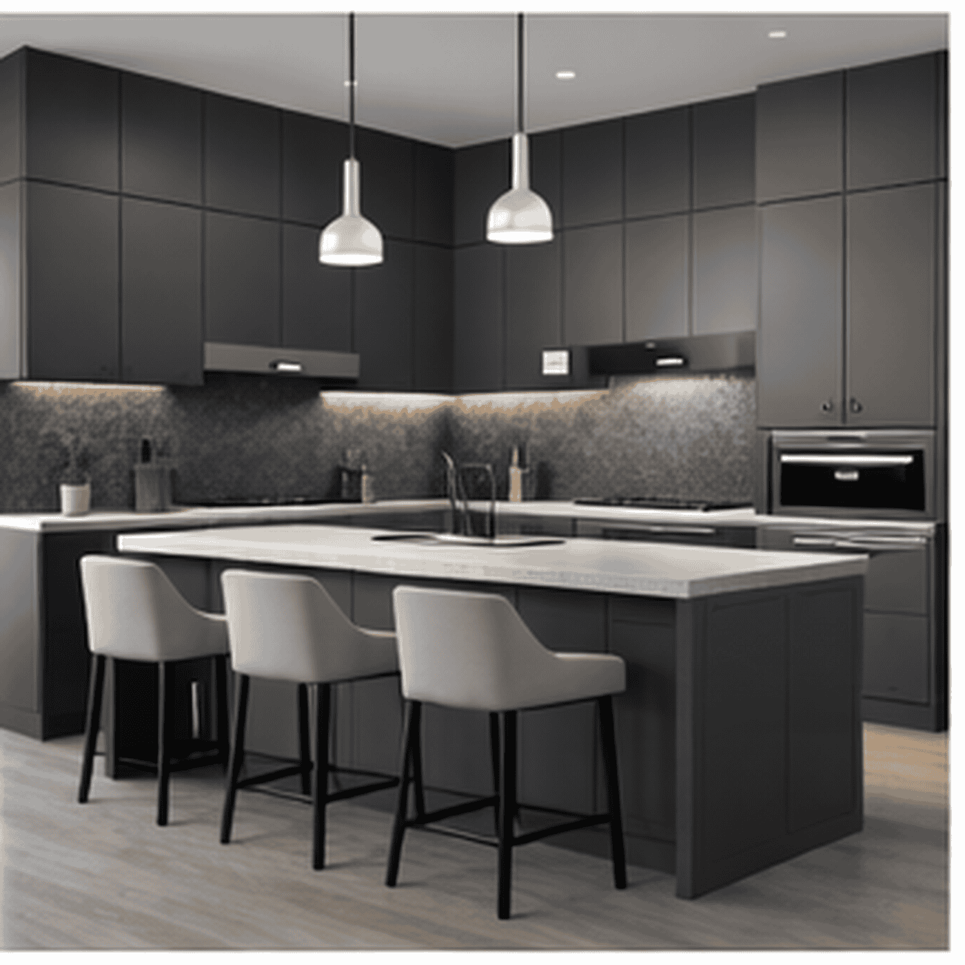 4 Tủ Bếp Chữ U Kết Hợp Đảo Bếp Grey Luxury | Trọng Interior