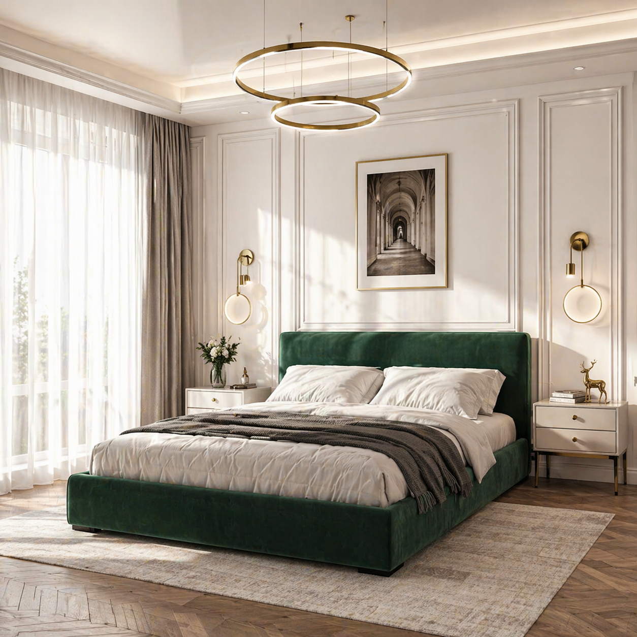 29 Giường Ngủ Bọc Nỉ Nhung Xanh Hiện Đại Tân Cổ Điển Cao Cấp GN006