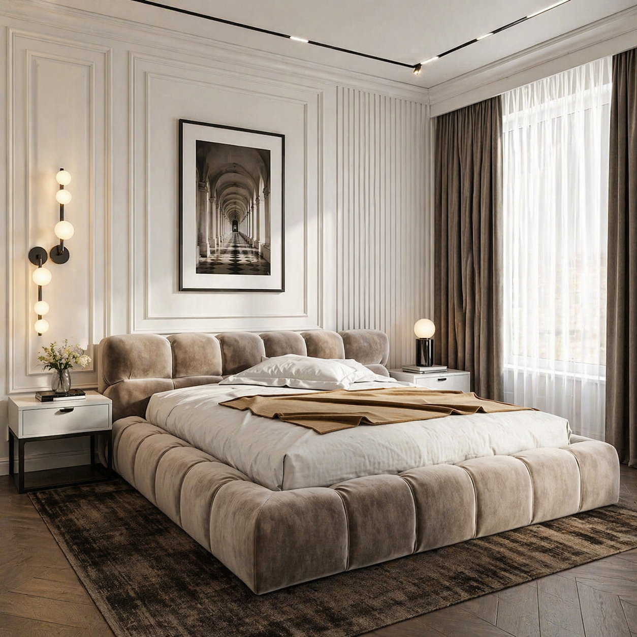 47 Giường Ngủ Bọc Nỉ Nhung Cao Cấp Phong Cách Tân Cổ Điển Sang Trọng GN009