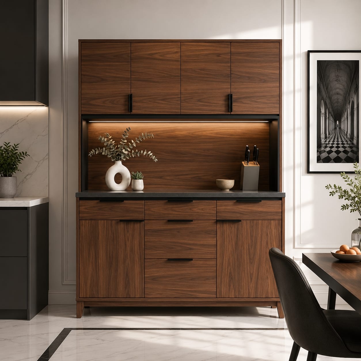 14 Tủ Bếp Buffet Vân Gỗ Óc Chó Modern Luxury 2 Tầng TUBEPGOOCCHO57748 | Trọng Interior