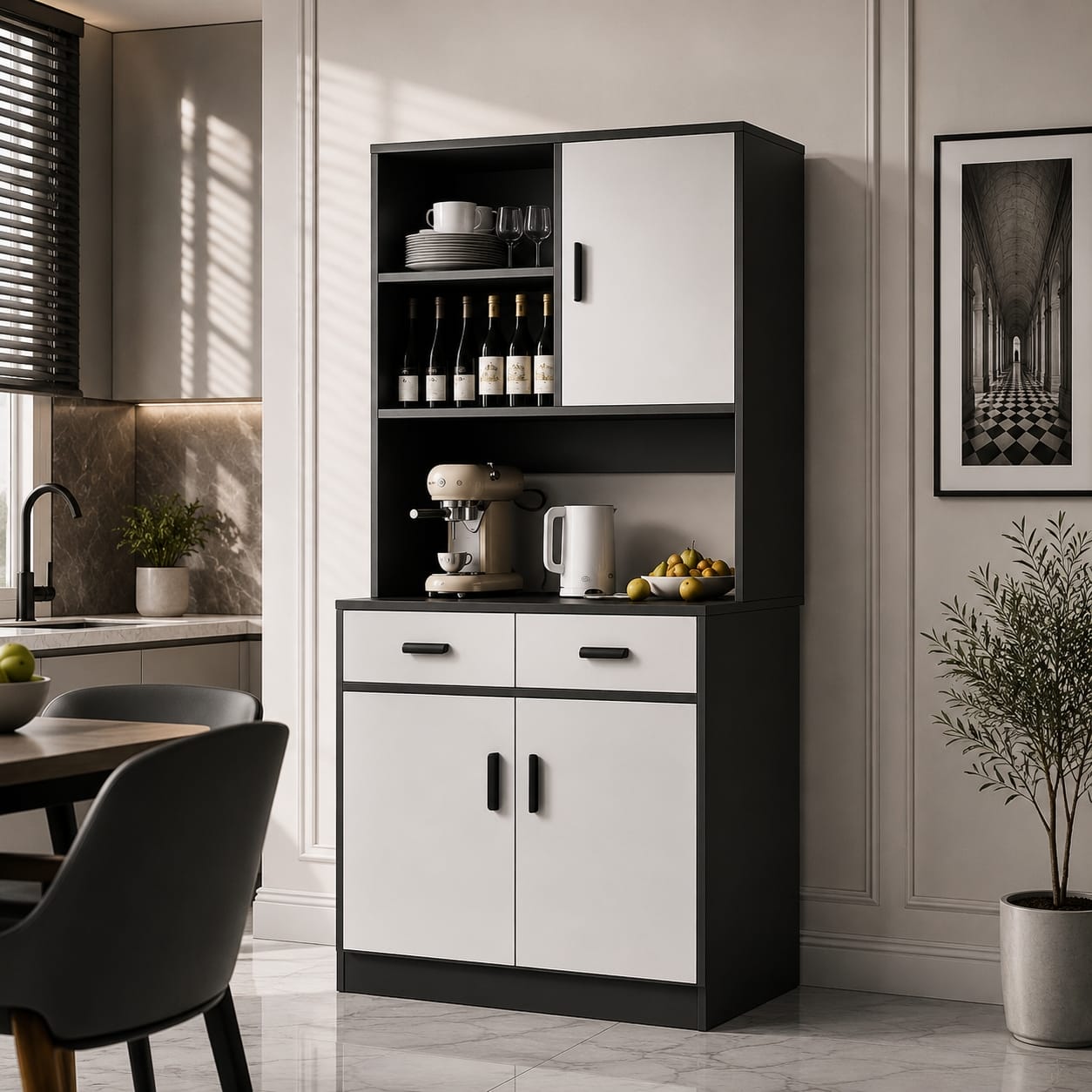 26 Tủ Bếp Đa Năng Trắng Đen Hiện Đại, Tủ Pantry Nhà Bếp Cao Cấp Nhiều Ngăn Lưu Trữ TUBEP9635 | Trọng Interior