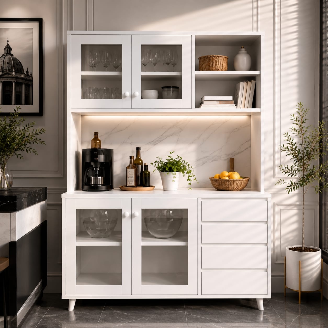 27 Tủ Bếp Buffet Trắng Cánh Kính Hiện Đại Cao Cấp Đa Năng TUBEP-862451 | Trọng Interior