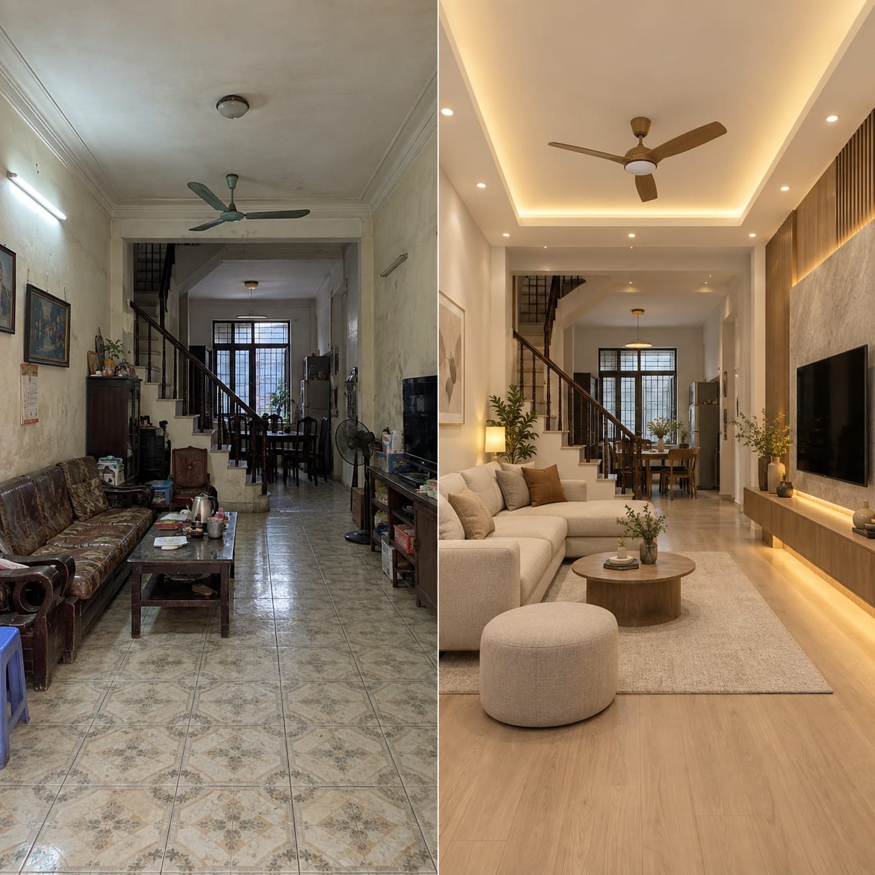 1 Cải tạo Phòng khách nhà phố hiện đại mới cũ Trọng Interior