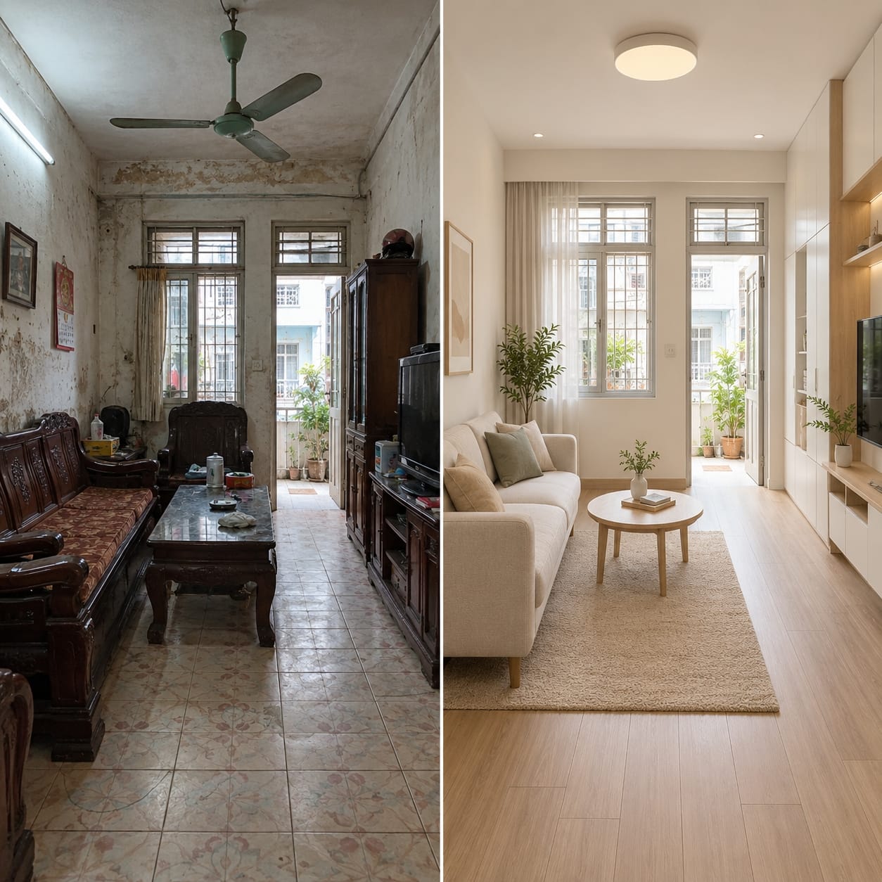 3 Cải tạo Before – After phòng khách nhỏ 15m², Trọng Interior