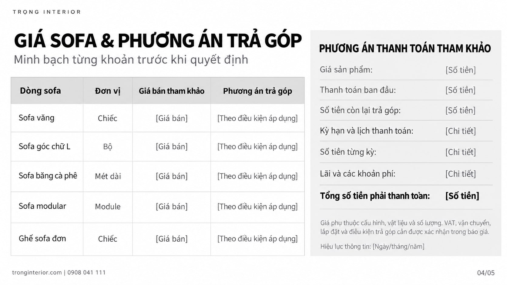 Mua Sofa Trả Góp Tại Trọng Interior: Mẫu Đẹp, Tư Vấn Chi Tiết 11 Giá sofa và phương án trả góp-4